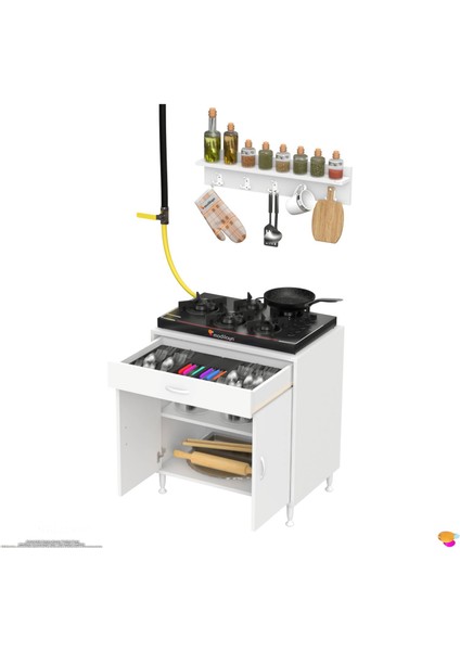 Milas (Xl) Mutfak Dolabı Beyaz Dolap Set Ocak Altı Dolap Baharat Raflı 70X88X48 cm