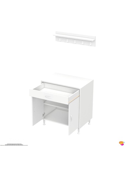 Milas (Xl) Mutfak Dolabı Beyaz Dolap Set Ocak Altı Dolap Baharat Raflı 70X88X48 cm