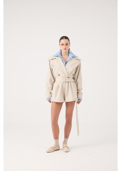 Trençkot Görünümlü Kemerli Regan Tulum Bej