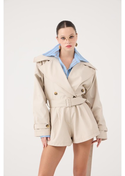 Trençkot Görünümlü Kemerli Regan Tulum Bej fiyatları