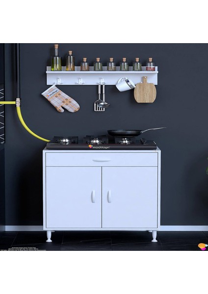 Homer (Xl) Set Ocak Altı Dolap Kapaklı Mutfak Dolabı Raflı ve Baharat Raflı Beyaz Dolap 70X88X56 cm fırsatları