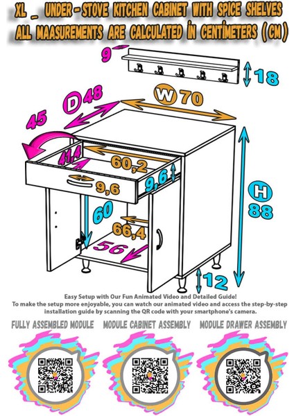 Asel (Xl) Mutfak Dolabı Set Ocak Altı Dolap Tüp Bölmeli Baharat Raflı Beyaz Dolap 70X88X48 cm fiyatları