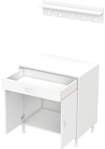 Asel (Xl) Mutfak Dolabı Set Ocak Altı Dolap Tüp Bölmeli Baharat Raflı Beyaz Dolap 70X88X48 cm