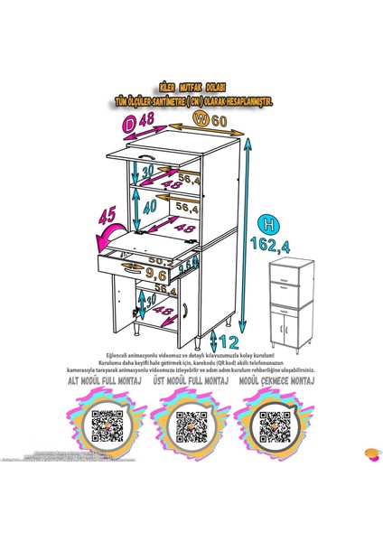 Salsa Mutfak Dolabı Tek Çekmece, 4 Kapak Mutfağınıza Özel Ekmeklikli Kiler Dolabı 60X162,4X48 cm fiyatları