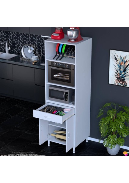 Öykü Mutfak ve Banyo Dolabı Fırın / Mikrodalga Dolabı Tek Çekmece Çift Kapaklı 60X195X48 cm