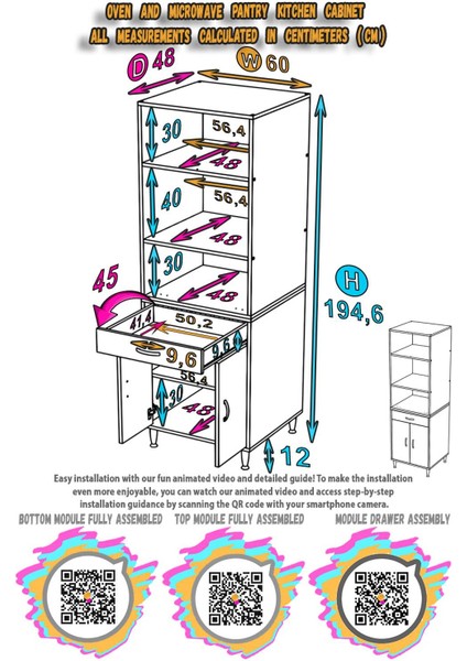 Öykü Mutfak ve Banyo Dolabı Fırın / Mikrodalga Dolabı Tek Çekmece Çift Kapaklı 60X195X48 cm fiyatları