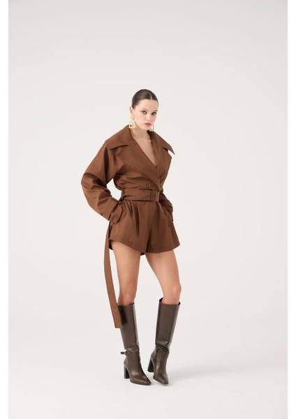 Trençkot Görünümlü Kemerli Regan Tulum Kahve modelleri