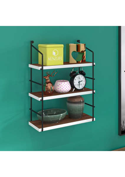 Kenzlife Mutfak Banyo Duvar Rafı Junzi Mat Ceviz Suntalam 070(Y)*40(G)*15(D)3 Katlı
