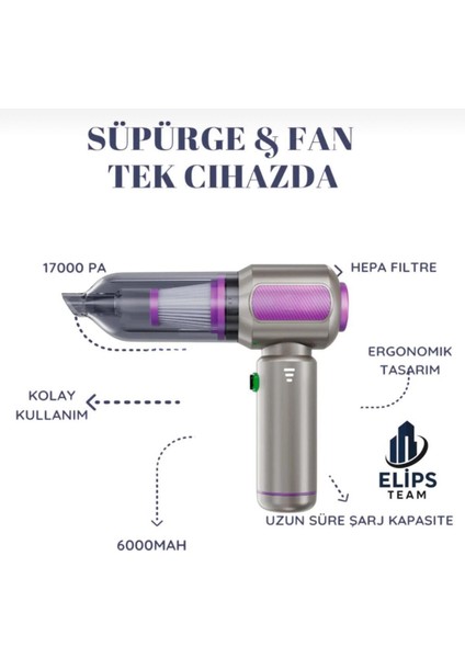 Şarjlı Kablosuz Araç Içi Süpürge | 17000PA Güçlü Vakum | Fırçasız Motor | Üfleme & Vakum modelleri