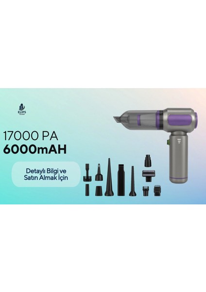 Şarjlı Kablosuz Araç Içi Süpürge | 17000PA Güçlü Vakum | Fırçasız Motor | Üfleme & Vakum