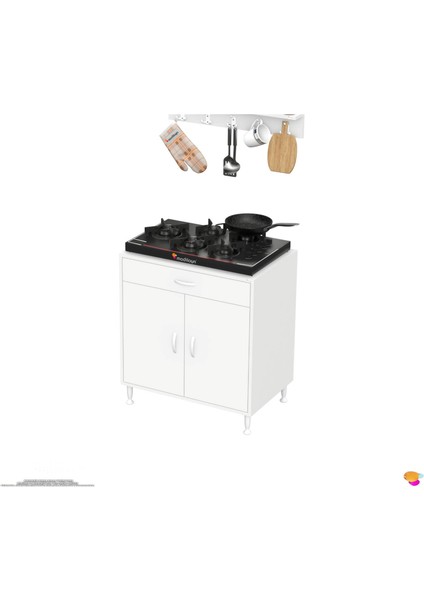 Asel (Xl) Set Ocak Altı Dolap Çekmeceli ve Kapaklı Mutfak Dolabı ve 1 Gözlü Tüp Bölmeli 65X88X56 cm