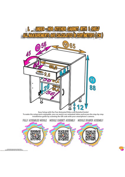 Milas (L) Set Ocak Altı Dolap Kapaklı Mutfak Dolabı 2 Göz Raf Bölme Beyaz Dolap 65X88X56 cm