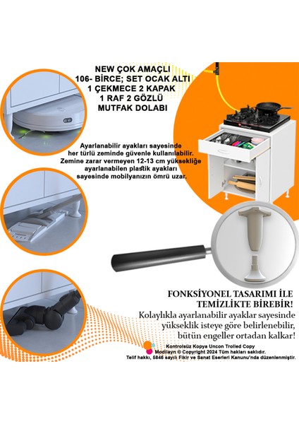 Milas (L) Set Ocak Altı Dolap Kapaklı Mutfak Dolabı 2 Göz Raf Bölme Beyaz Dolap 65X88X56 cm