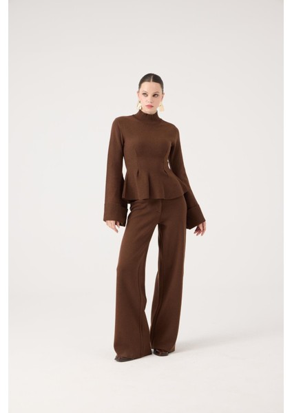 Kazak ve Pantolon Ikili Madeline Triko Takım Kahve