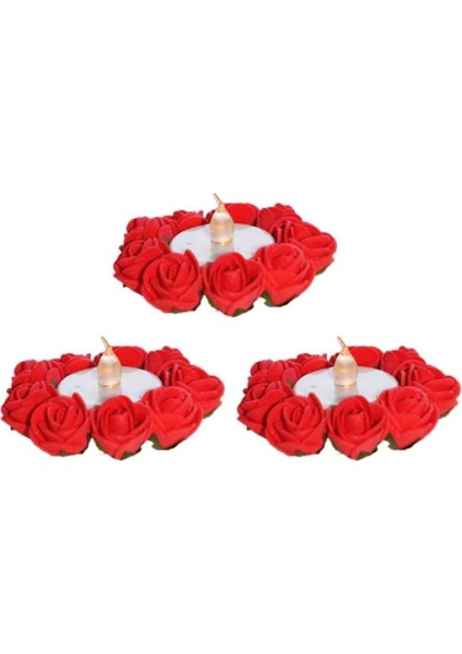 Kına Gecesi Kına Malzemesi 12 Adet Güllü LED Mum Kırmızı