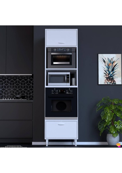 Mikra Ankastre Dolabı 2 Kapaklı Mini/midi Mikrodalga Mutfak Fırın Dolabı Beyaz Dolap 60X217X56 cm