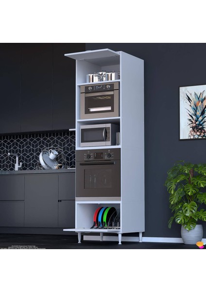 Mikra Ankastre Dolabı 2 Kapaklı Mini/midi Mikrodalga Mutfak Fırın Dolabı Beyaz Dolap 60X217X56 cm fiyatları