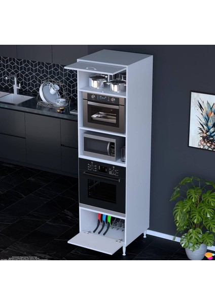 Mikra Ankastre Dolabı 2 Kapaklı Mini/midi Mikrodalga Mutfak Fırın Dolabı Beyaz Dolap 60X217X56 cm modelleri