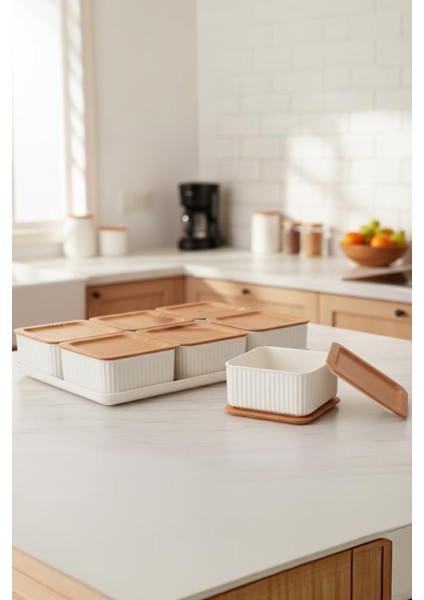 Valverdi - 6'lı 13 Parça Plastik Kahvaltılık Kahvaltı Seti Sunum Seti Bambu Görünüm fırsatları