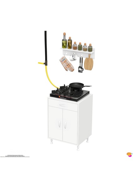 Milas (M) Mutfak Dolabı Set Ocak Altı Dolap Mutfak Dolabı Baharat Raflı Beyaz Dolap 65X88X48 cm indirimleri