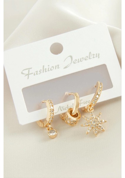 3 Adet Yıldız Zirkon Taşlı Küpe