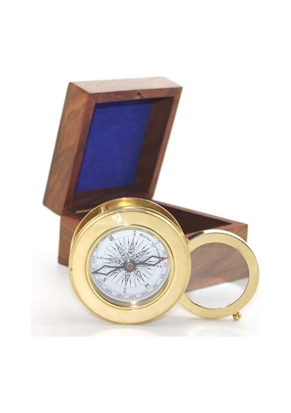 Ahşap Kutulu Pirinç Mercekli Pusula Model 2