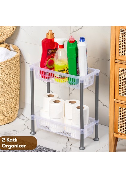 5157 2 Katlı Raf - Çok Amaçlı 2 Katlı Evye Altı Düzenleyici Dolap Içi Tezgah Altı Organizer