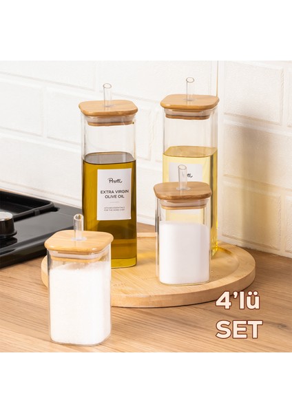 Cubes Borosilikat 4lü Pratik Mutfak Seti Bambu Kapak-Yağlık Sosluk Sirkelik Şekerlik indirimleri