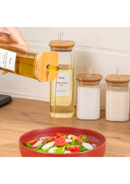 Cubes Borosilikat 4lü Pratik Mutfak Seti Bambu Kapak-Yağlık Sosluk Sirkelik Şekerlik