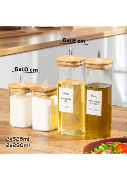 Cubes Borosilikat 4lü Pratik Mutfak Seti Bambu Kapak-Yağlık Sosluk Sirkelik Şekerlik