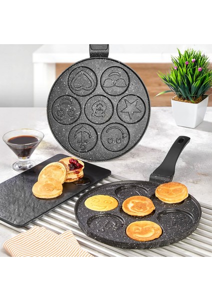 IPC-126 Döküm Yanmaz Yapışmaz Emojili Pankek Tava Krep Tavası 26 cm