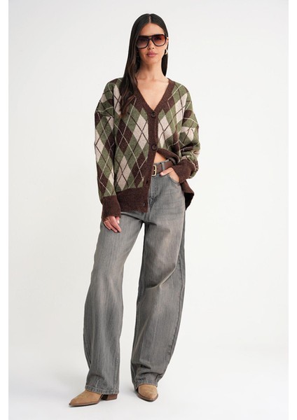 kadın baklava desenli oversize triko hırka