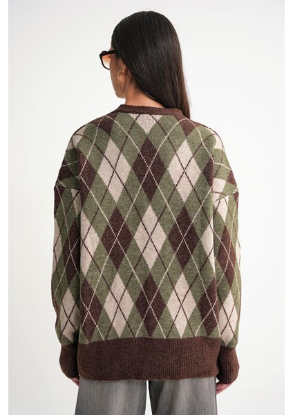 kadın baklava desenli oversize triko hırka modelleri