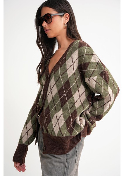 kadın baklava desenli oversize triko hırka fırsatları