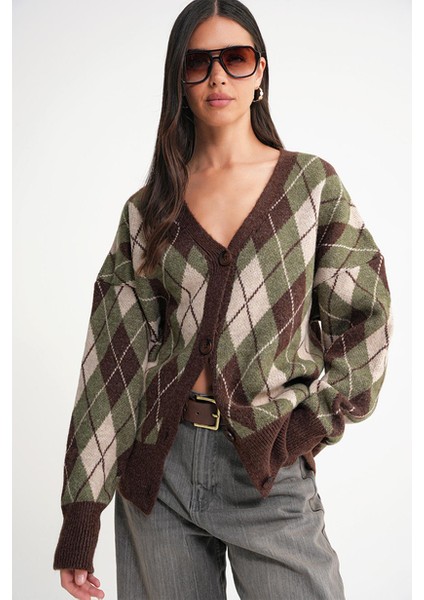 kadın baklava desenli oversize triko hırka indirimleri