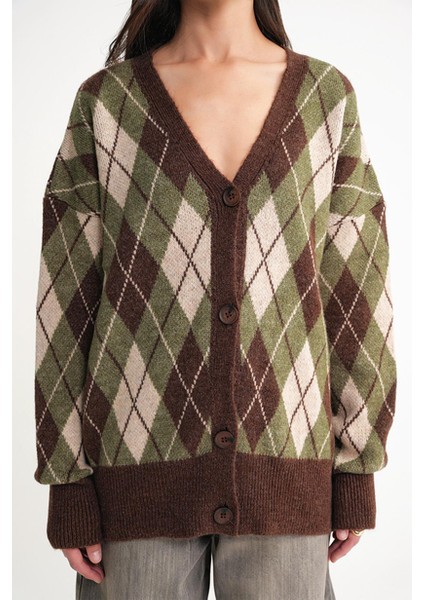 kadın baklava desenli oversize triko hırka