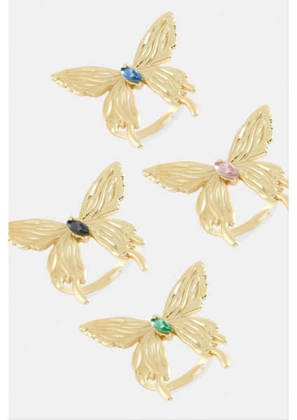 Kelebek Kristal Taşlı Metal Yüzük