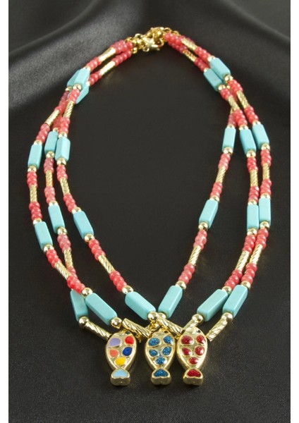 Balık Taşlı Boncuk Kolye