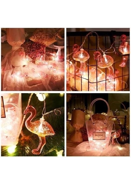 10LU Pilli LED Flamingo Dekoratif Işık Zinciri Aydınlatma 1,5 mt