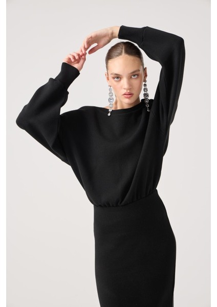 Soft Dokulu Uzun Jacey Triko Elbise Siyah fiyatları
