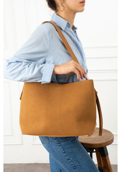 Ravenna Süet Mıknatıs Kapamalı Fermuarlı Iç Bölme Büyük Boy Shopper Kadın Omuz Çantası modelleri