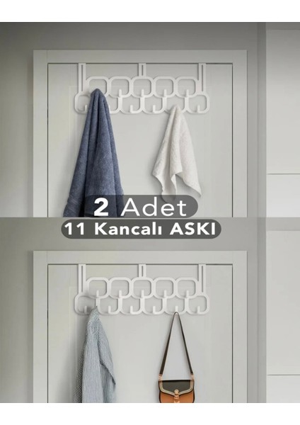 2 Adet 11 Kancalı Çok Amaçlı Kapı Arkası Pratik Modern Askılık