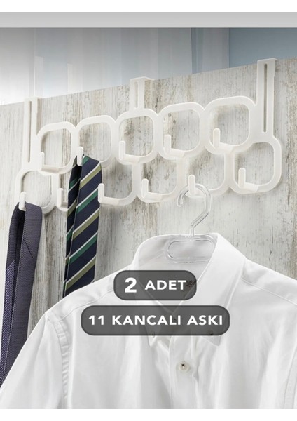 2 Adet 11 Kancalı Çok Amaçlı Kapı Arkası Pratik Modern Askılık