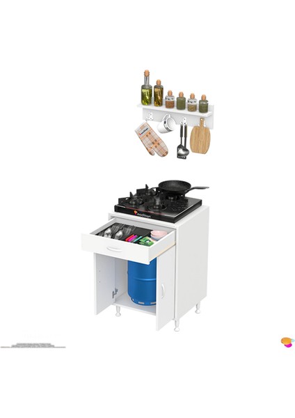 Asel (M) Set Ocak Altı Dolap Kapaklı Mutfak Dolabı Tüp Bölme ve Baharat Raflı 60X88X56 cm indirimleri