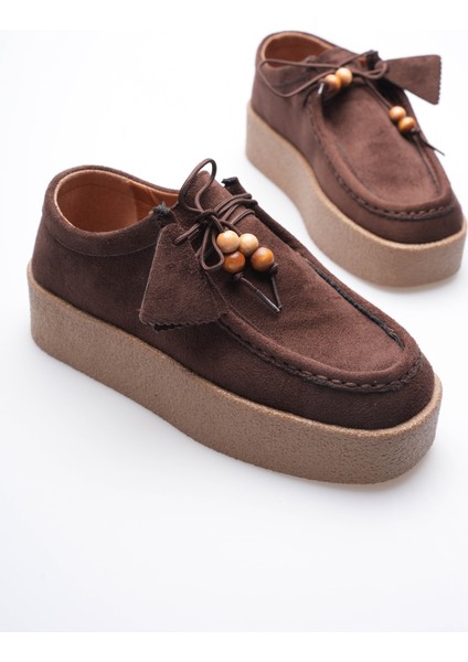 Kadın Süet Loafer Ayakkabı Bağcık Boncuk Detaylı Kahve Kavera fiyatları