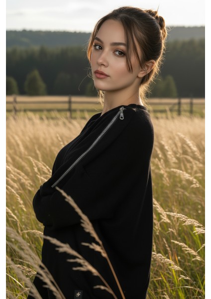 Kadın Omuzları Fermuar Detaylı Pamuklu Sweatshirt | Şık & Rahat Günlük Tarz