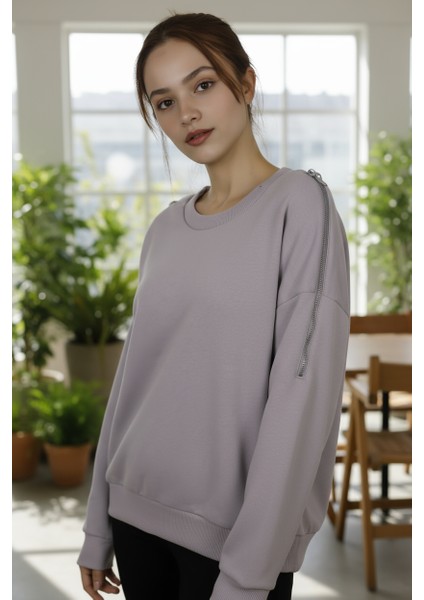 Kadın Omuzları Fermuar Detaylı Pamuklu Sweatshirt | Şık & Rahat Günlük Tarz modelleri