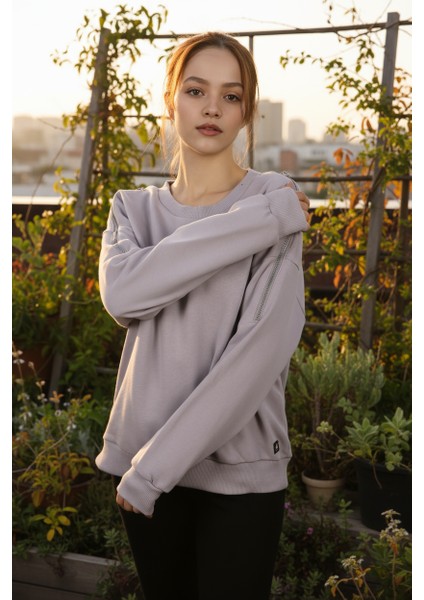 Kadın Omuzları Fermuar Detaylı Pamuklu Sweatshirt | Şık & Rahat Günlük Tarz fırsatları