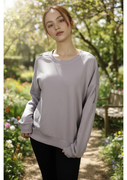 Kadın Omuzları Fermuar Detaylı Pamuklu Sweatshirt | Şık & Rahat Günlük Tarz