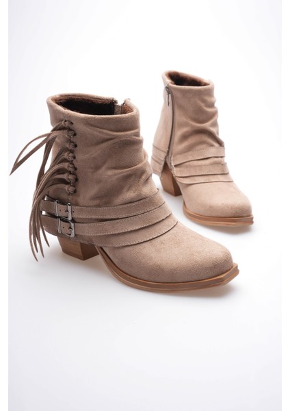 Kadın Süet Bot Büzgülü Topuklu Püsküllü Vizon Ferra modelleri